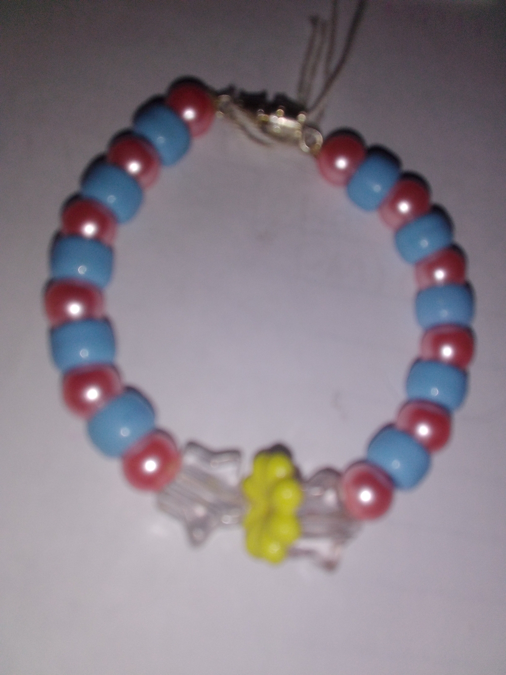 Kids Pink & Blue Beaded Bracelet with Yellow Flower Accent